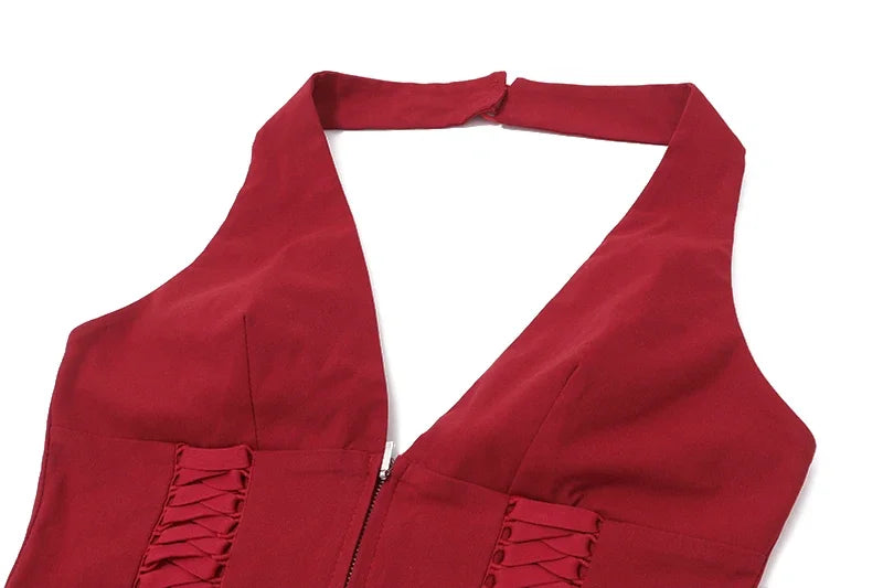 Fashion Cross Tie Zipper Slim Women's Vest Sexy Off Shoulder Backless Sleeveless Halter Top Casual Summer Street Camis