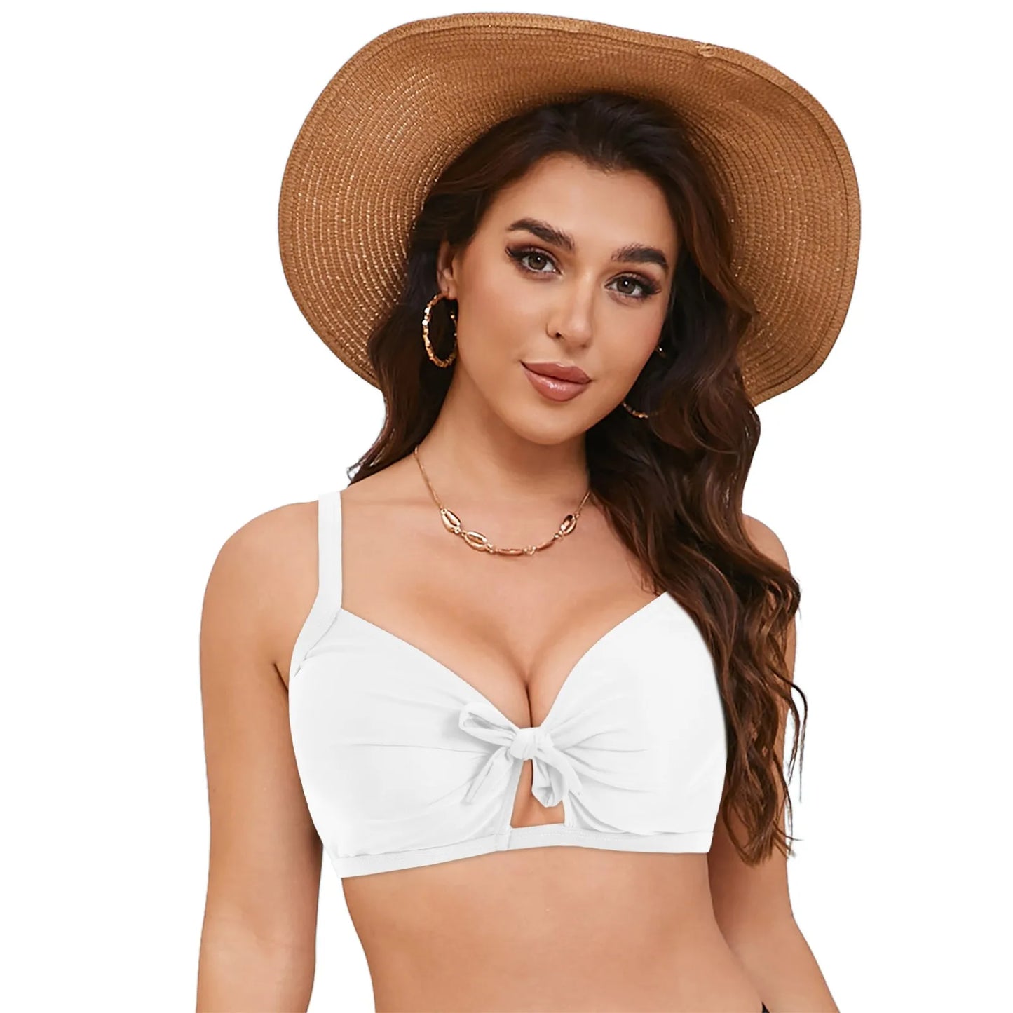 Women Swimwear Wrapped Knot Solid Color Push Up Gathering Sexy Bikini Tops Full Coverage Backless Tankini Tank Tops Beachwear