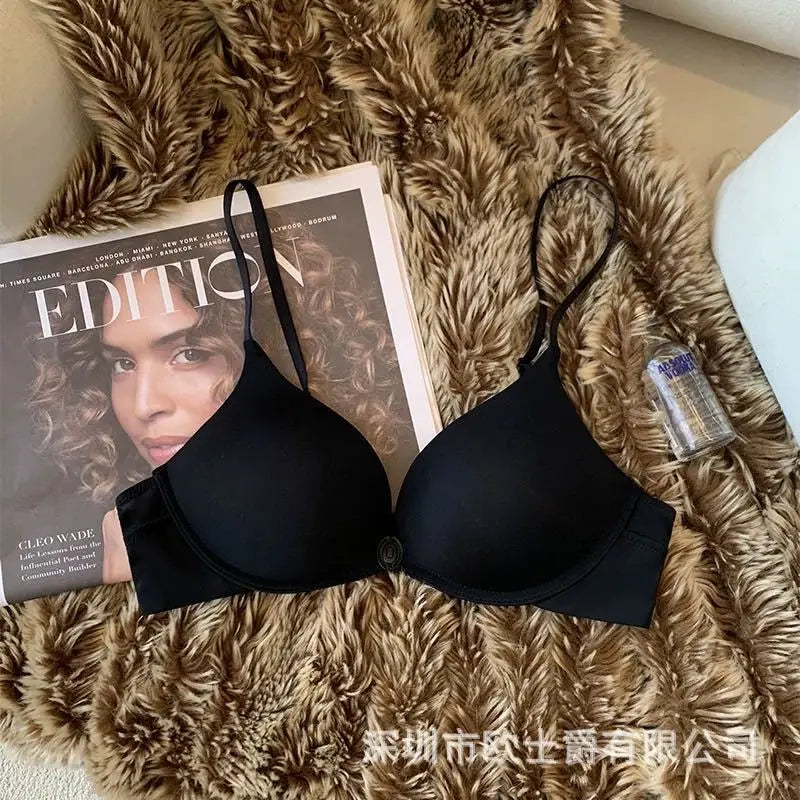 Women's Seamless Vest, Comfortable Gathering Side Folding Bra  Front-buttoned Underwear