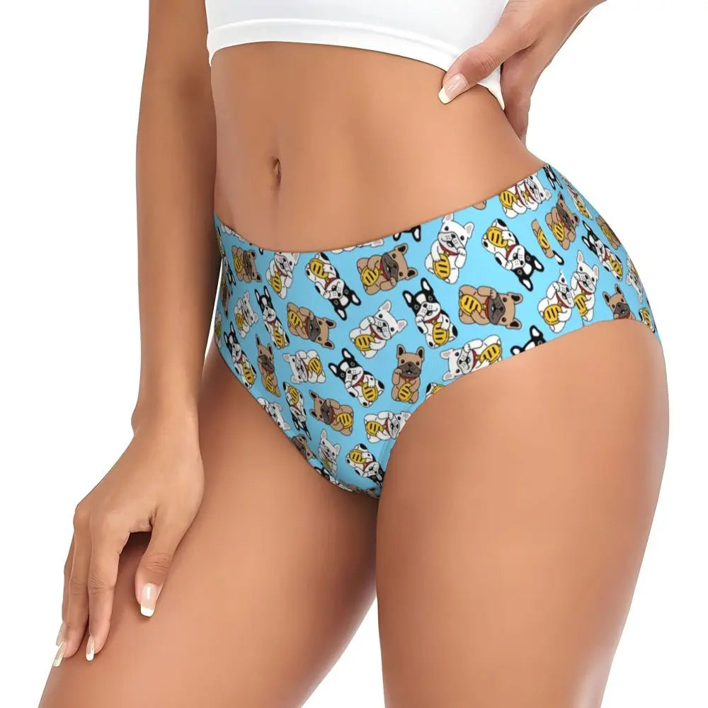 Custom Womens French Bulldog Christmas Santa Claus Brief Panties Female Stretch Underwear Underpants