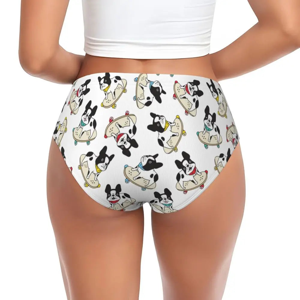 Custom Womens French Bulldog Christmas Santa Claus Brief Panties Female Stretch Underwear Underpants