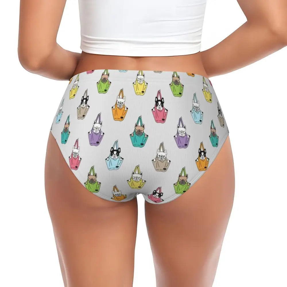 Custom Womens French Bulldog Christmas Santa Claus Brief Panties Female Stretch Underwear Underpants