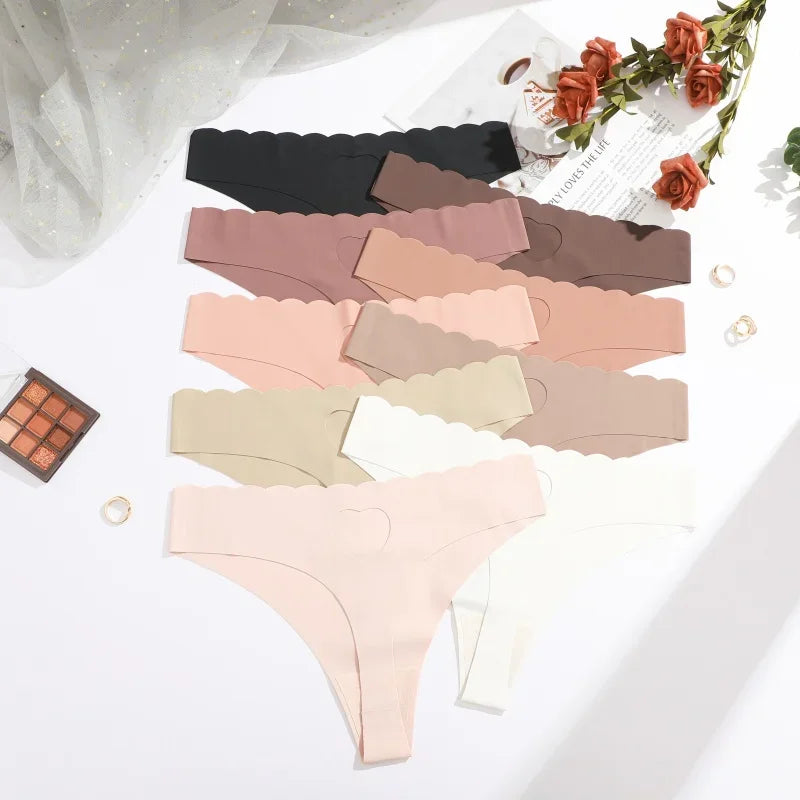 6PCS Seamless Hollow Heart Thong Set – Soft Breathable Hip-Covering Panties for Women
