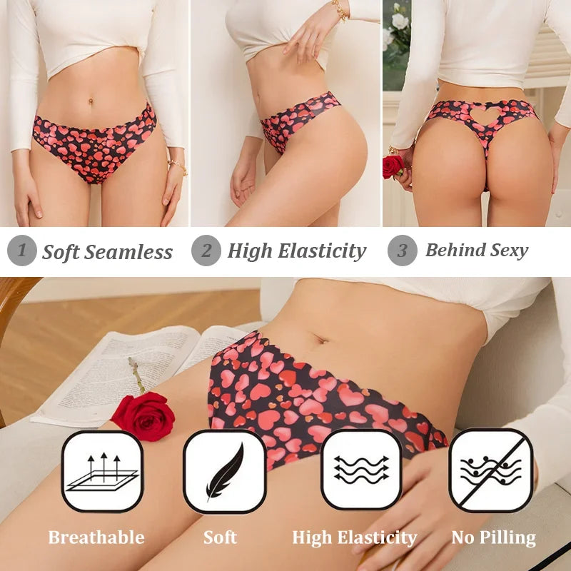6PCS Seamless Hollow Heart Thong Set – Soft Breathable Hip-Covering Panties for Women