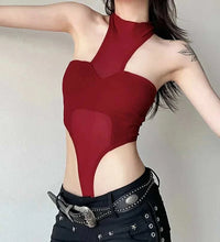 Solid Red Mesh Corset Bodysuit