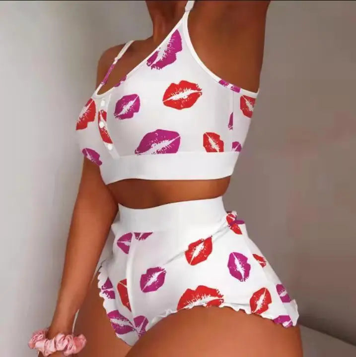 Women’s 2-Piece Printed Camisole & Shorts Pajama Set – Sexy Loungewear Nightwear