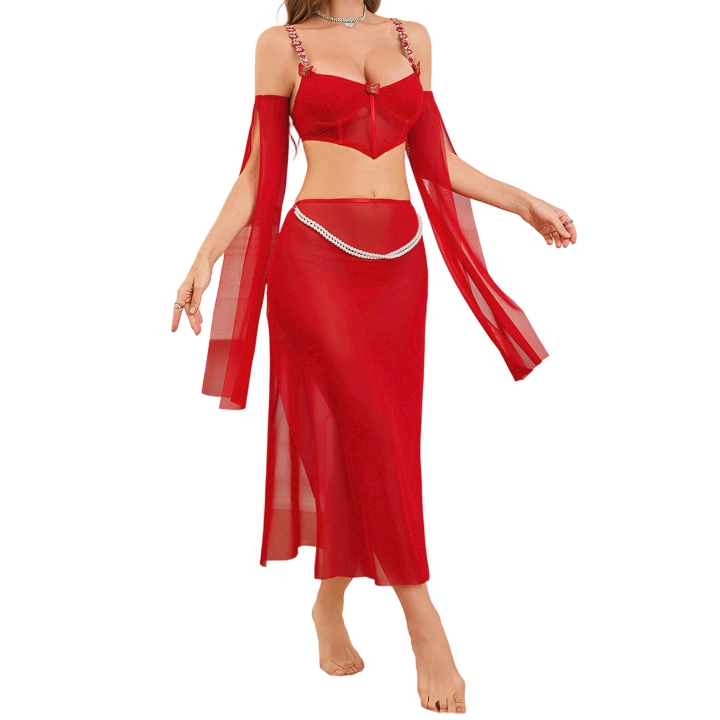 Women s 4 Piece Lace Lingerie Set with Garter Belt and Thigh High Stockings Sexy Bra and Panty Set for Bedroom