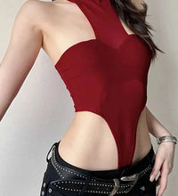 Solid Red Mesh Corset Bodysuit
