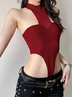 Solid Red Mesh Corset Bodysuit