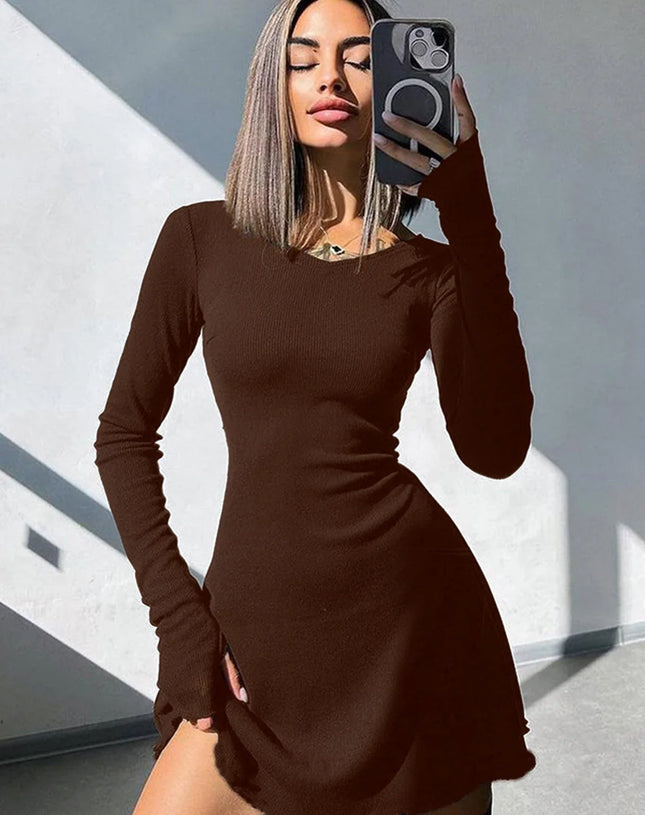 Women's Sexy Club Long Sleeve Mini Bodycon Dress Suitable For Nightclub, Family Party, Vacation, Leisure